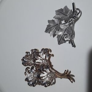 Two (2) silver Tone Brooches